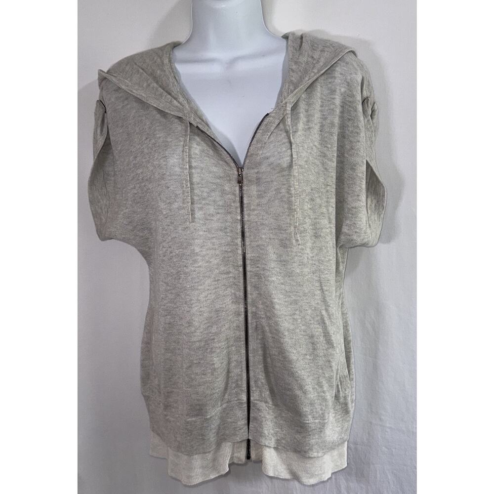 Theory Cotton Cashmere Full Zip Short Sleeve Lightweight Layer Look Hoodie Sz M